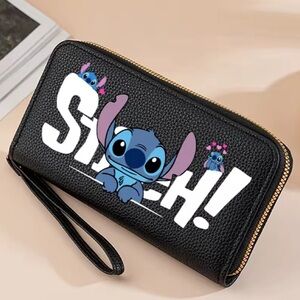 Disney Stitch Wristlet Wallet – Black Faux Leather – Cute Graphic! NWOT